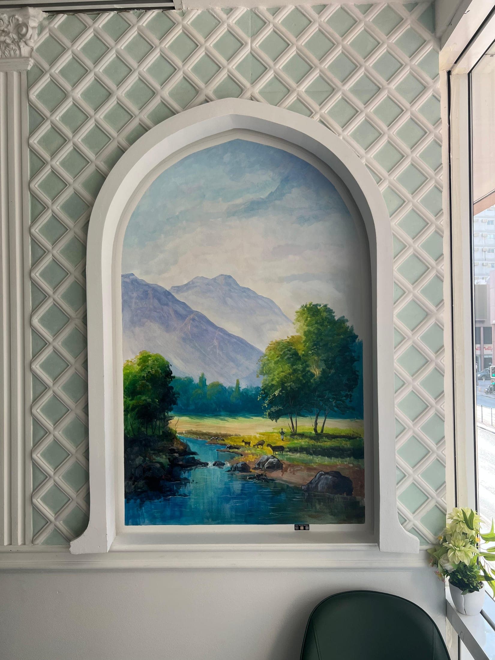 Painted niche mural — lake window