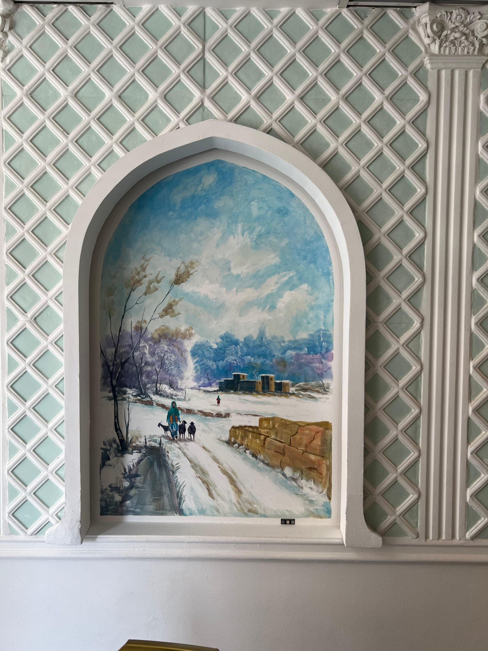 Painted niche mural — winter road